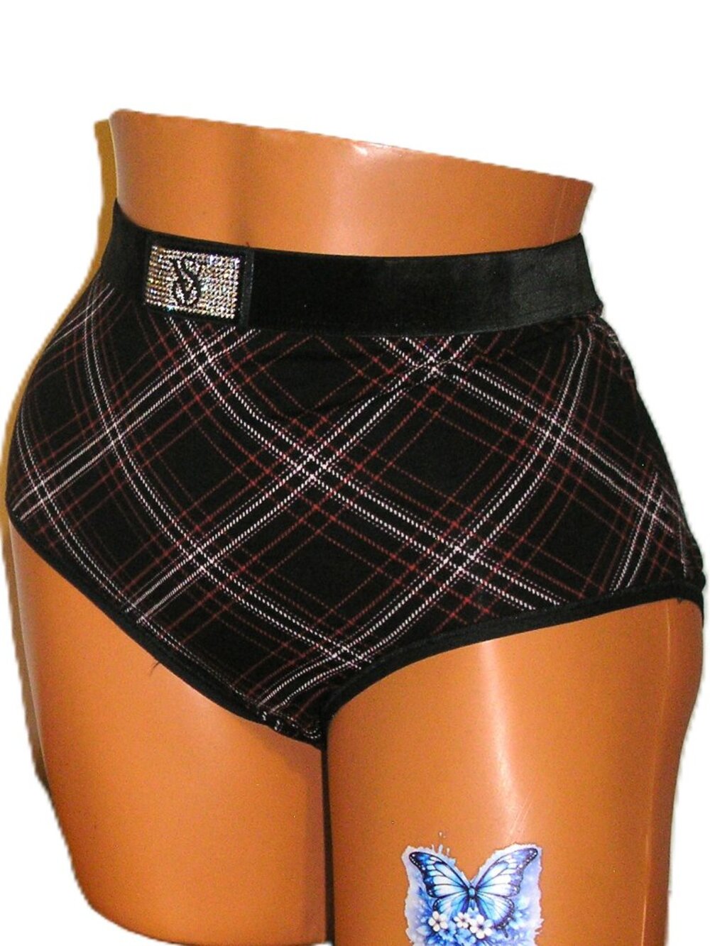 Victoria's Secret Black Plaid Brief Slip Panties Lingerie  XXL